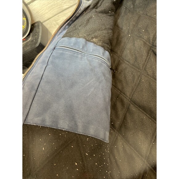 Vtg Carhartt Jacket Navy DISTRESSED Duck Canvas Quilted Hooded Coat See Pics - Picture 11 of 15